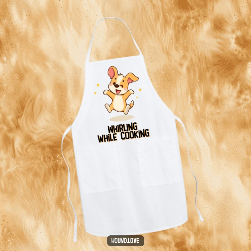 Funny Apron: A delighted hound character spins playfully, ready to add humor and fun to any kitchen task.