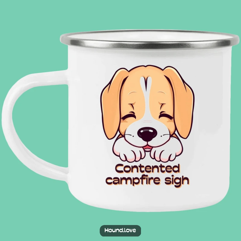 Durable Funny Hound Camping Mug, Contented Sigh, Relaxed Outdoor Gift