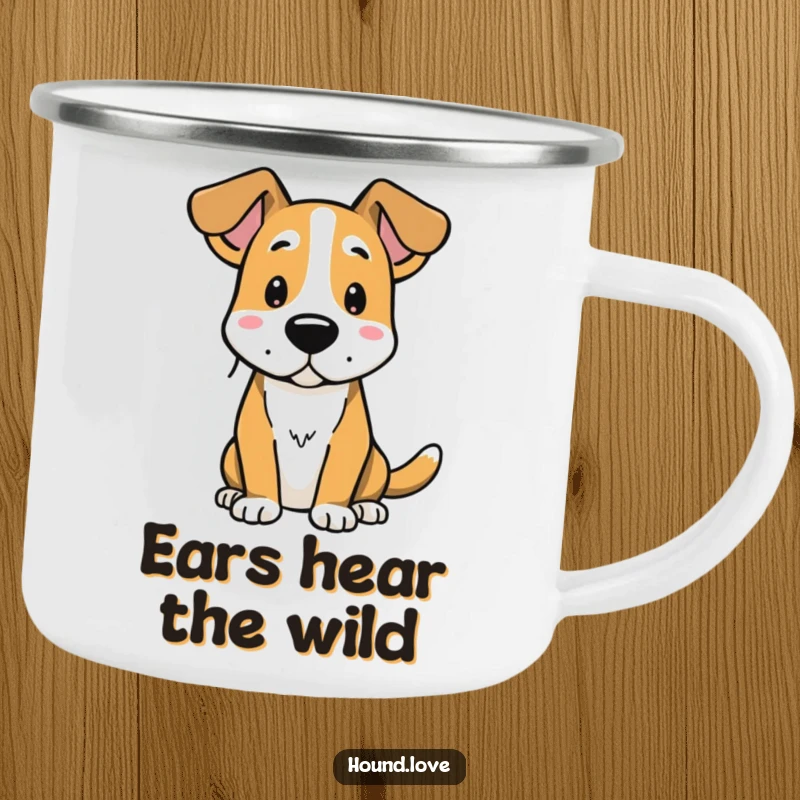 Funny camping mug featuring a hound dog with alert ears, perfect for outdoor enthusiasts who enjoy humor.