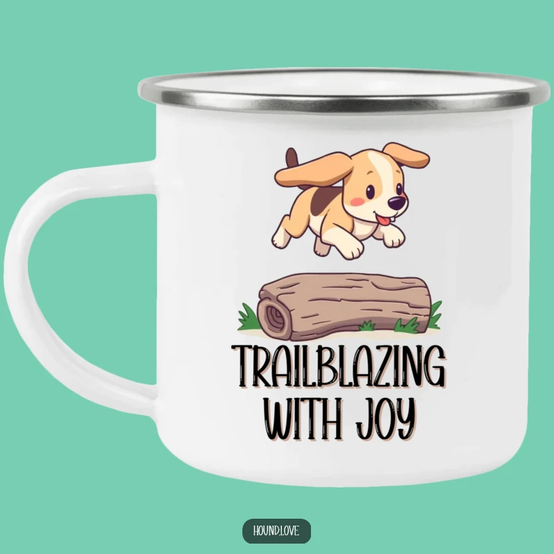 Funny Bounding Hound Camping Mug: Trail-Ready Leaps with this Hilarious Dog Gift