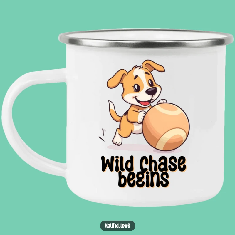 Funny Hound Camping Mug: Playful Chase, Perfect Funny Gift for Outdoors