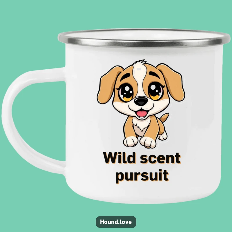 Funny Sparkle Eye Hound Camping Mug - Excited Leap Outdoor Drinkware, Joyful Funny Gift
