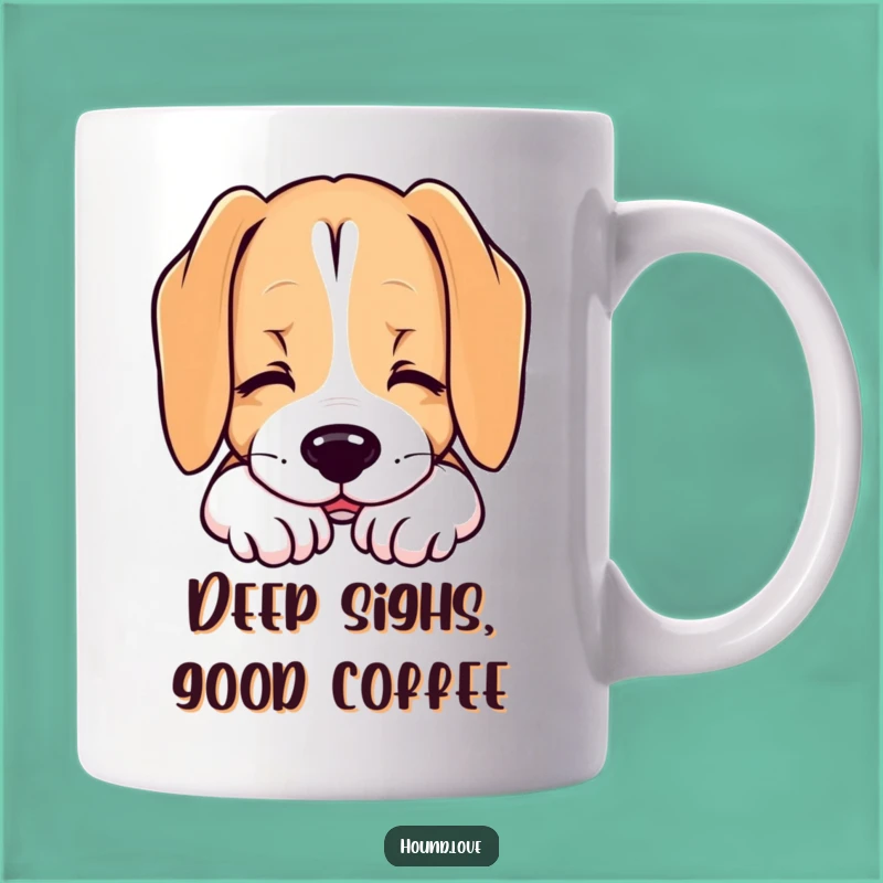 Funny Contented Hound Sigh Mug, Relaxed Dog Lover Gift, Peaceful Present