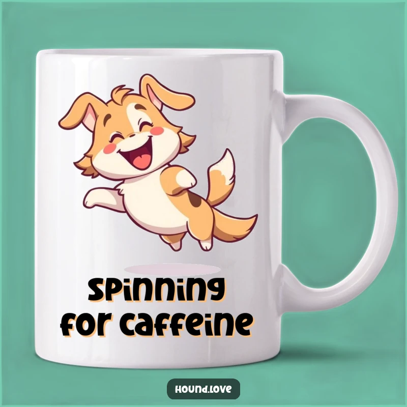 Funny Gleeful Hound Spinning Mug - Joyful Dog Lover's Hilarious Gift
