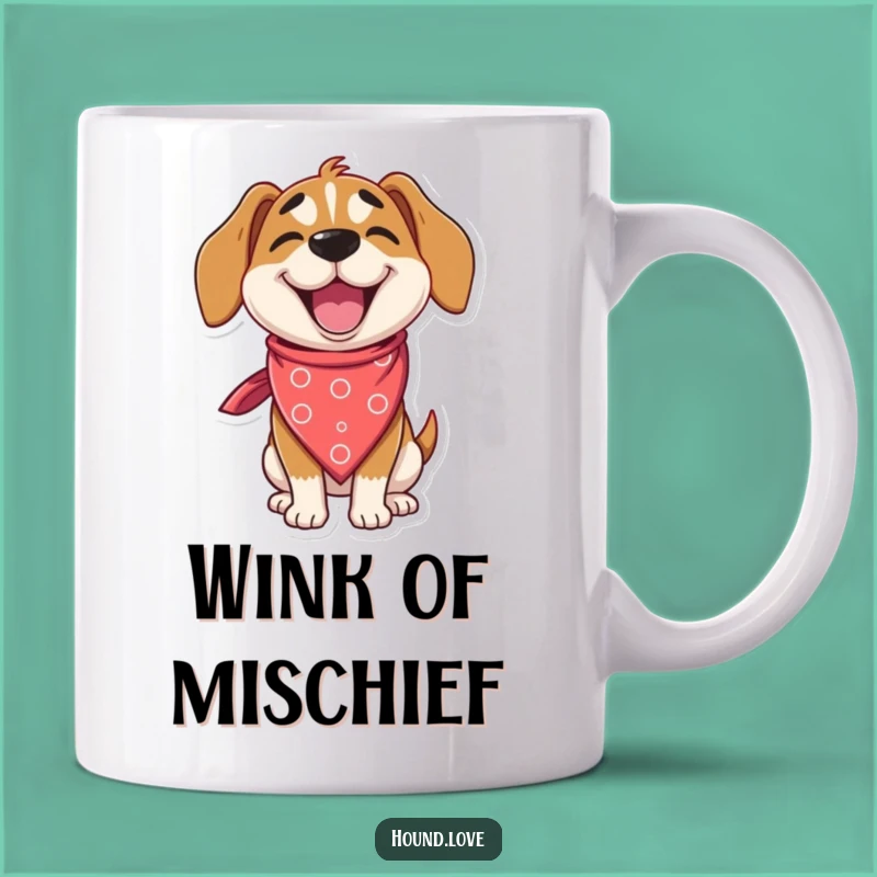 Funny Delighted Hound Mug: Winking & Silly Bandana, Perfect Gift