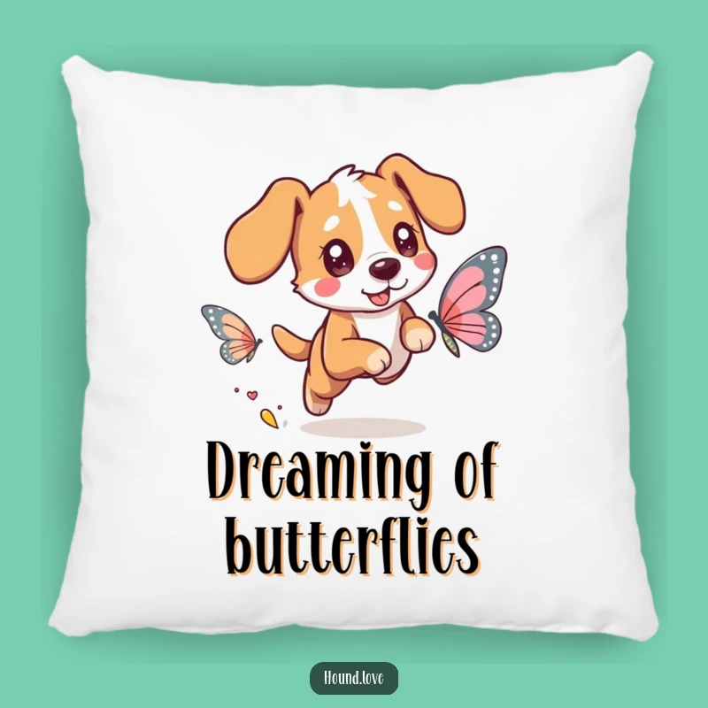 Funny Hound Butterfly Dream Pillow: Cozy Comfort with a Hilarious Chase