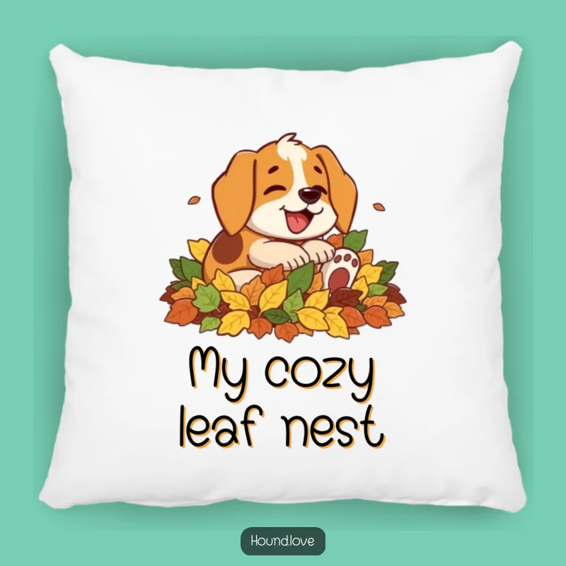 Funny Hound Leaf Pile Pillow: Cozy Comfort with a Hilarious Autumn Splash