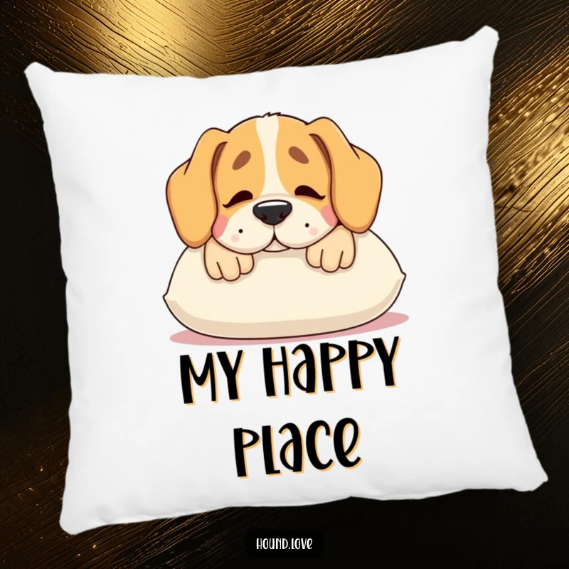 Funny hound pillow, a contented dog resting its snout on a plush pillow, soft, comfortable, and humorous.