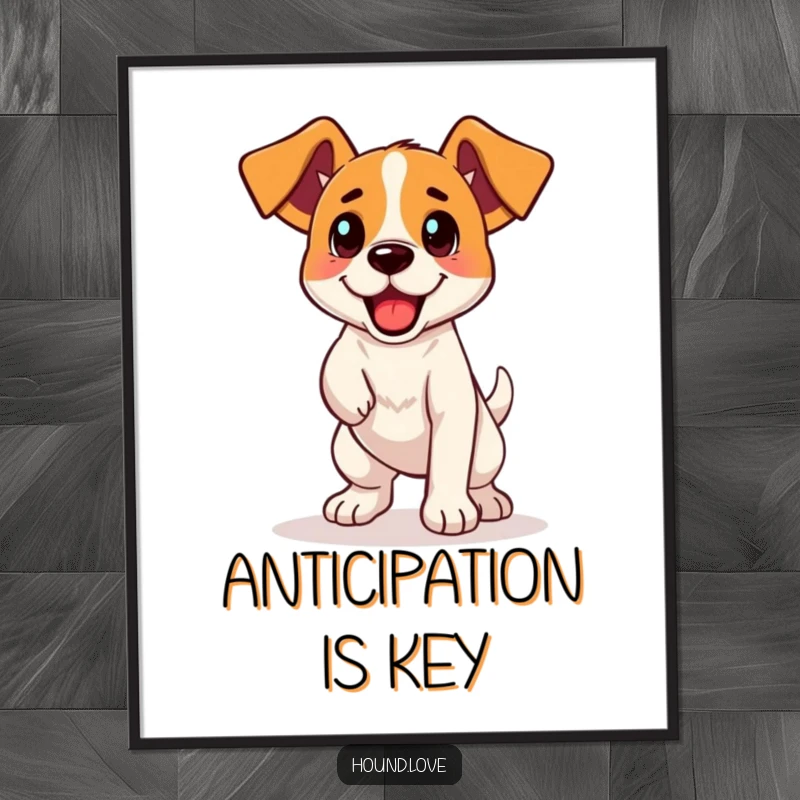 Funny Digital Art Print: An excited hound captured in a dynamic pose, ready to retrieve, radiating pure enthusiasm for art lovers.