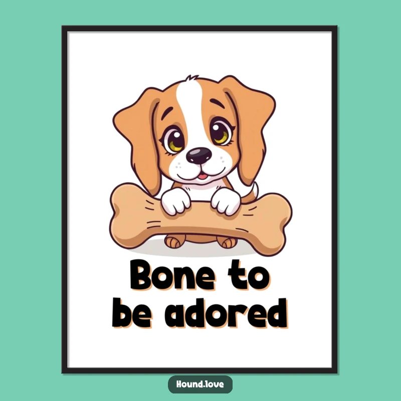 Funny Hound Dog Digital Art: Innocent Eyes Desire Giant Bone, Instant Humorous Wall Decor