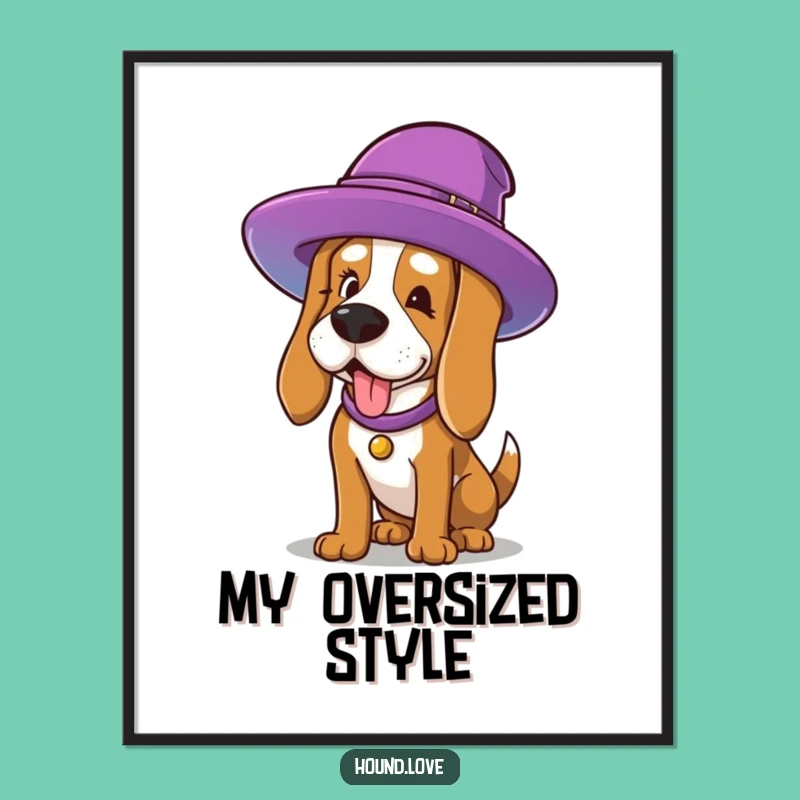 Funny Hat Hound Digital Art: Hilarious Printable Decor for Dog Lovers