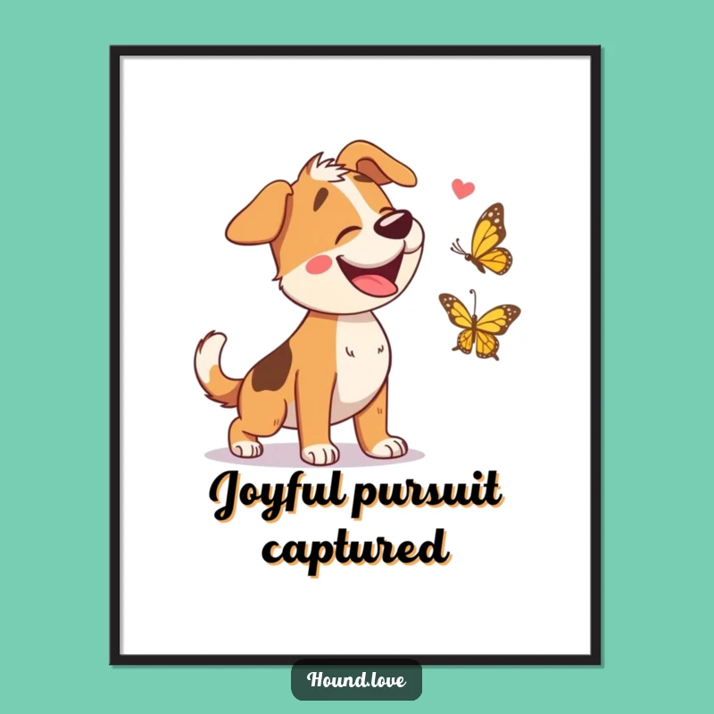 Funny Hound Chasing Butterfly Digital Art: Instant Hilarious Pet Decor Gift