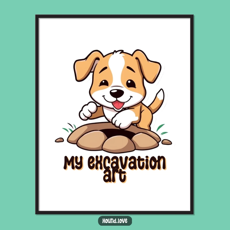 Funny Hound Digging Digital Art: Hilarious Printable for Dog Lovers' Home Decor