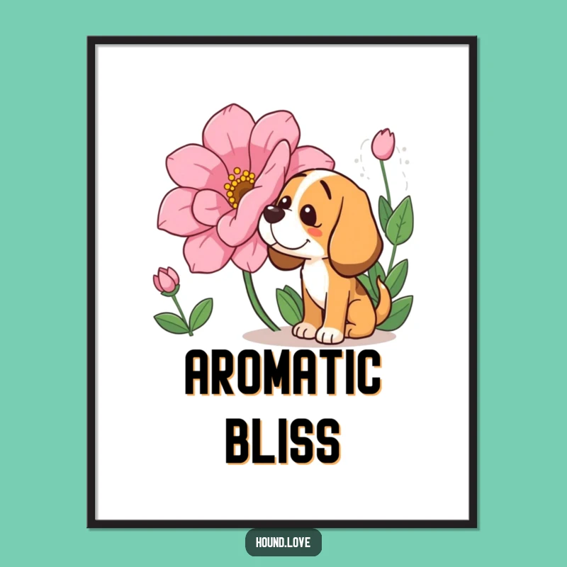 Funny Hound Sniffing Digital Art: Printable Floral Dog Decor for Laughs