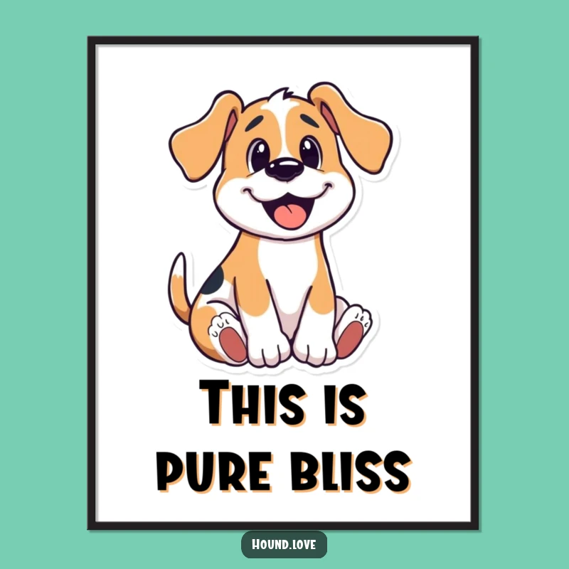 Funny Hound Wriggle Digital Art, Happy Dog Print, Instant Playful Decor