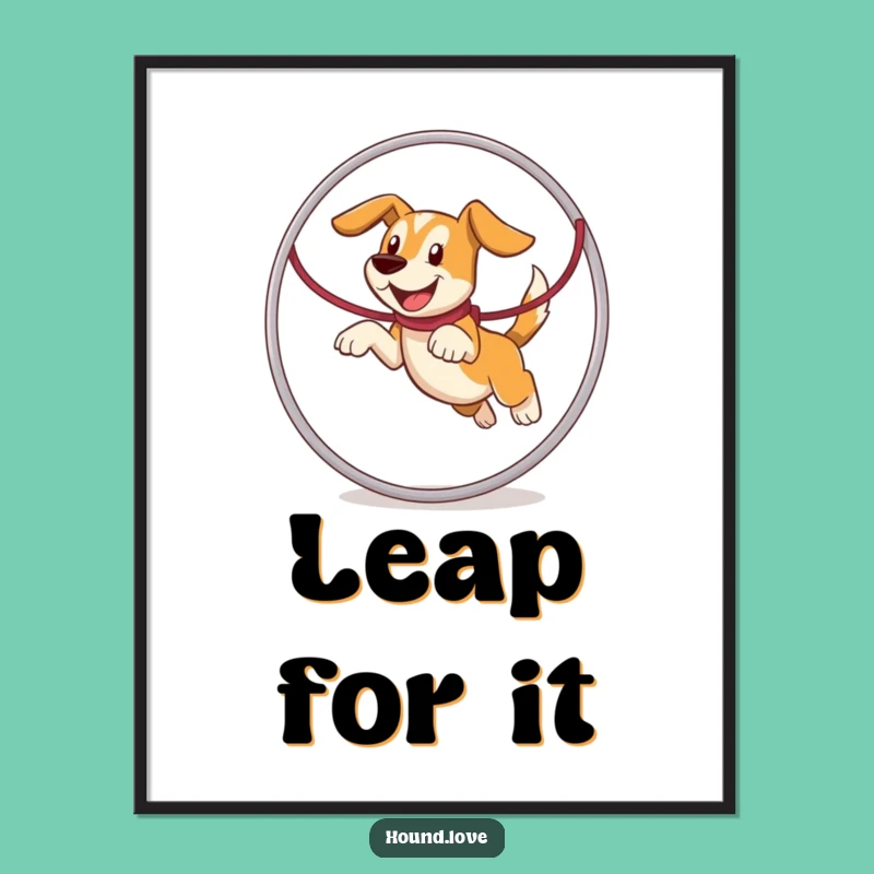 Funny Leaping Hound Digital Art: Hoop Jump Print, Instant Funny Gift Download