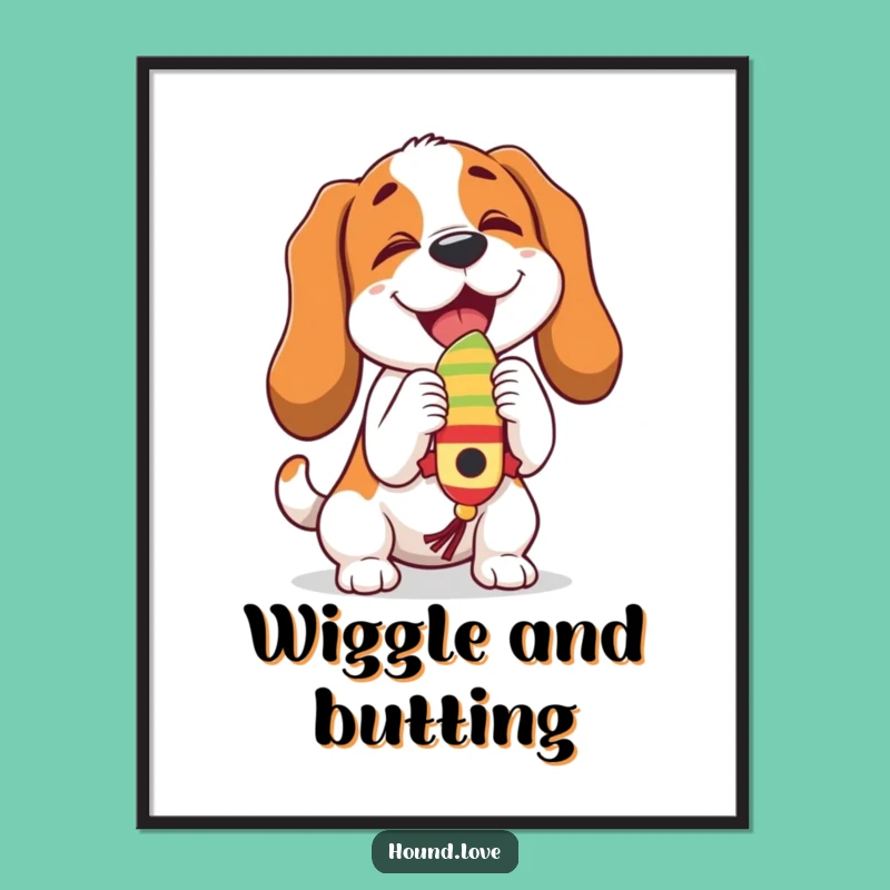 Funny Playful Hound Digital Art: Toy Play Print, Instant Funny Gift Download