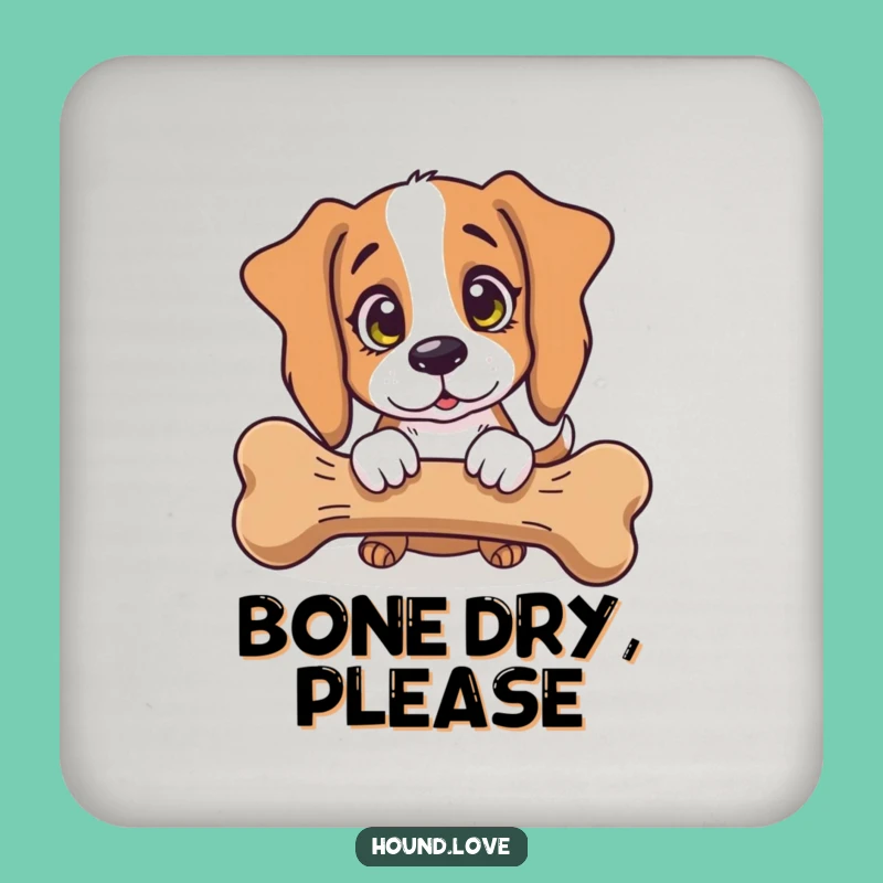 Funny Hound Dog Coaster: Innocent Eyes Guarding Giant Bone, Protect Surfaces with Humor