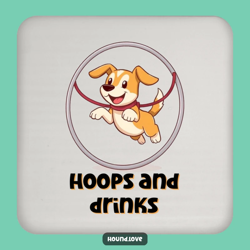Funny Leaping Hound Coaster Set: Joyful Hoop Decor, Charming Funny Gift