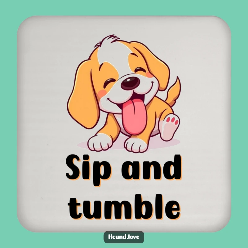 Funny Tumbling Hound Coaster: Protect Surfaces with Laughs, a Hilarious Dog Gift
