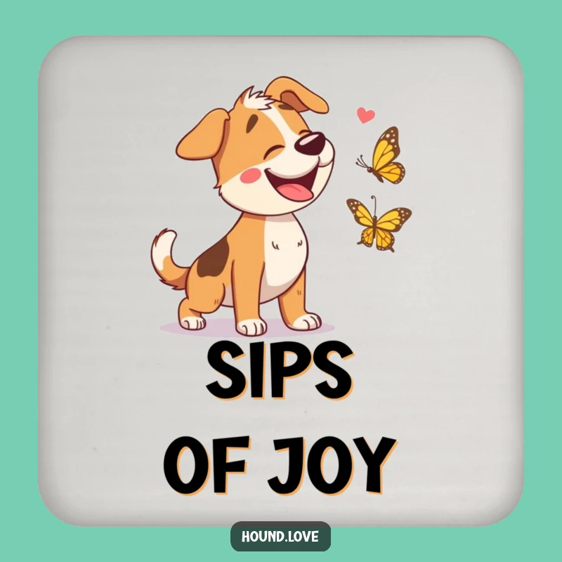 Funny Hound Chasing Butterfly Coaster: Protect Surfaces with Hilarious Pet Art