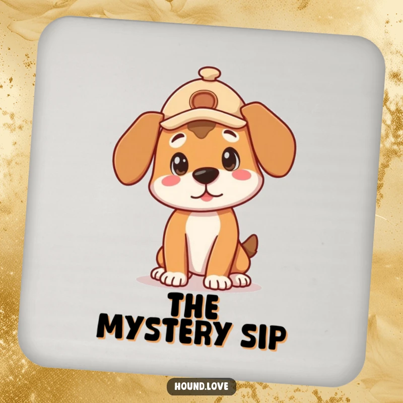 Funny Coaster: A cute hound wearing a detective hat strikes a curious pose, protecting your surfaces.