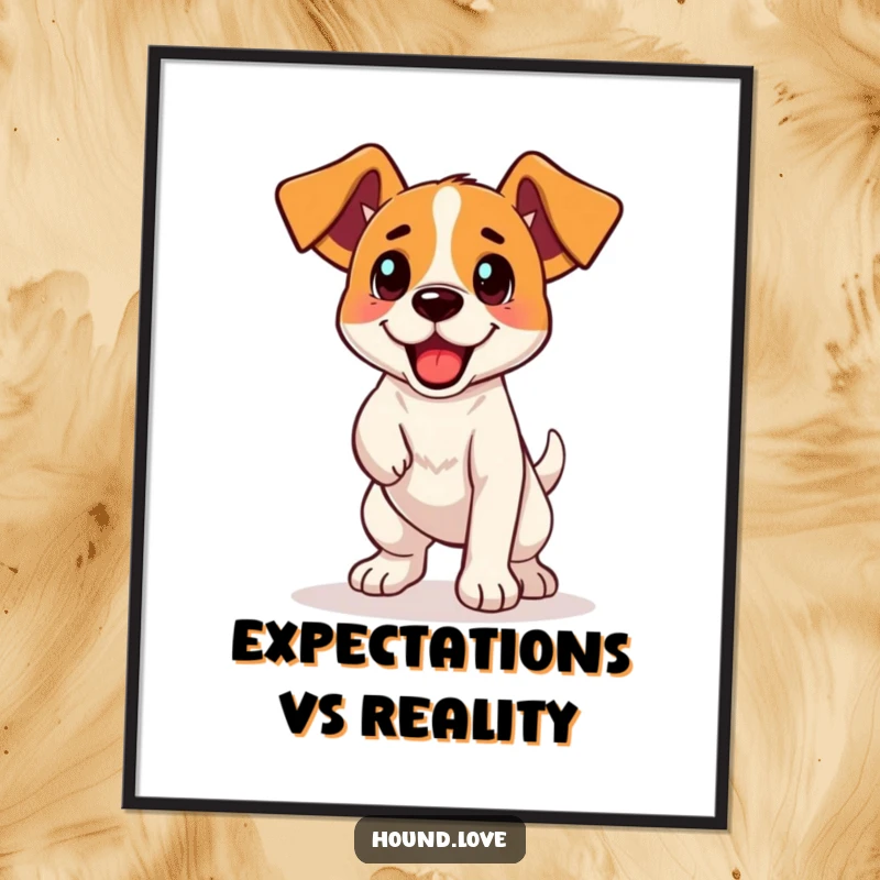 Funny Poster: An energetic hound, ears forward, poised to retrieve, radiating pure joy and anticipation for play.