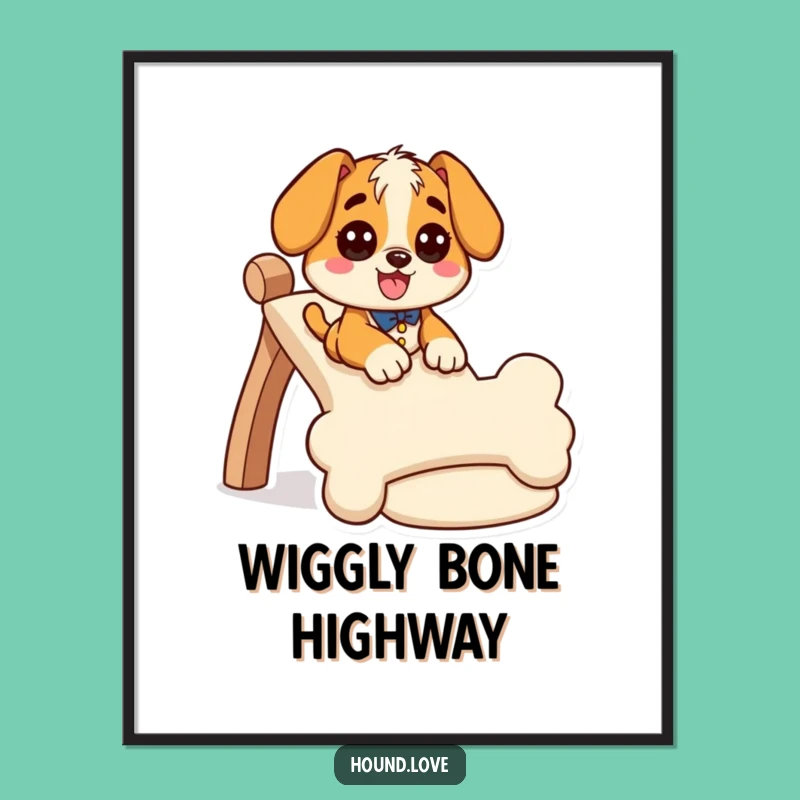 Funny Giddy Hound Poster: Bone Slide Art, Whimsical Gift