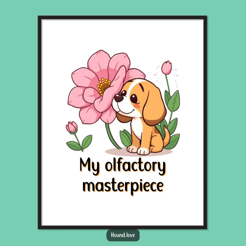 Funny Hound Sniffing Poster: Charming Floral Dog Art, Perfect Gift for Wall Decor