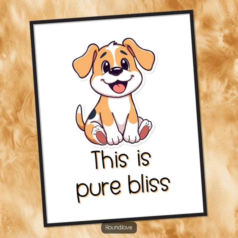 Funny poster art of a hound dog excitedly wriggling and rolling, conveying pure happiness and playful abandon.