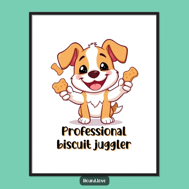 Funny Hound Dog Biscuit Juggling Poster - Hilarious Wall Art for Dog Lovers