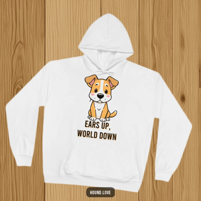 Funny hoodie with a hound dog character sporting alert ears, symbolizing keen observation and a humorous spirit.