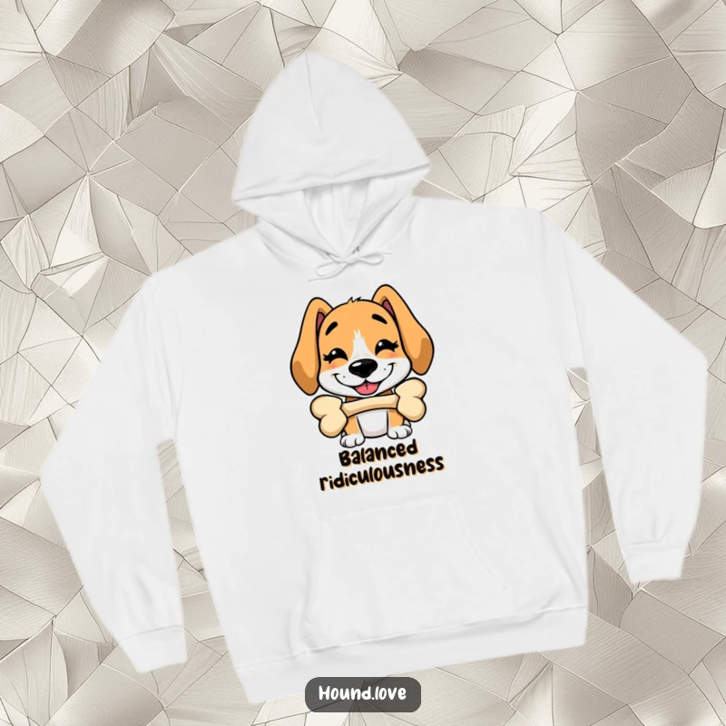 Funny hoodie featuring a goofy hound with a wide grin, hilariously attempting to balance a bone on its nose, perfect for cozying up.