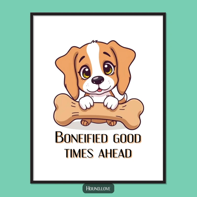 Free Printable Wall Art: Humorous Hound With Giant Bone Decor Downloadable Art Gift
