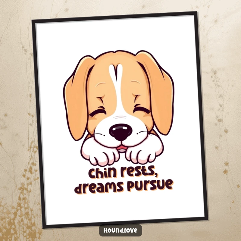 Funny Free Printable Dog Wall Art: Adorable hound relaxing, resting its chin with a contented sigh. Peaceful and humorous downloadable art.