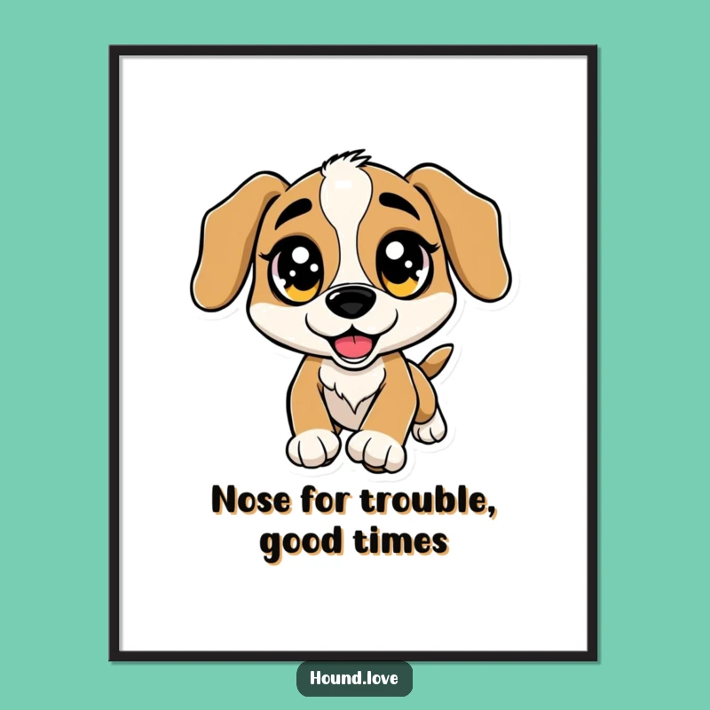 Free Printable Funny Hound Sparkle Eyes Wall Art - Excited Downloadable Decor Gift