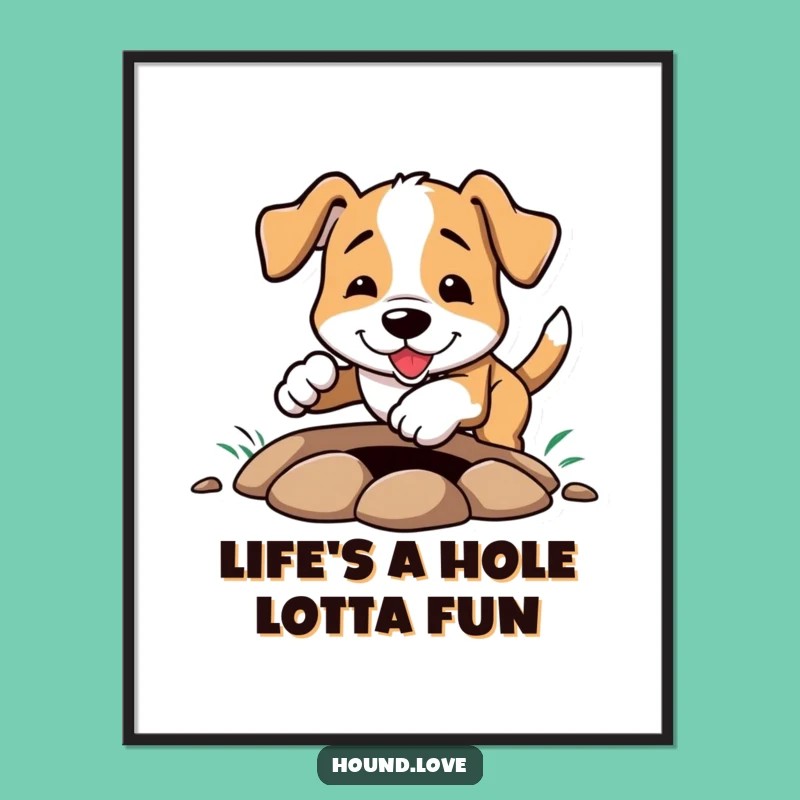 Free Printable Wall Art: Funny Dog Digging, Humorous Canine Art Downloadable Gift
