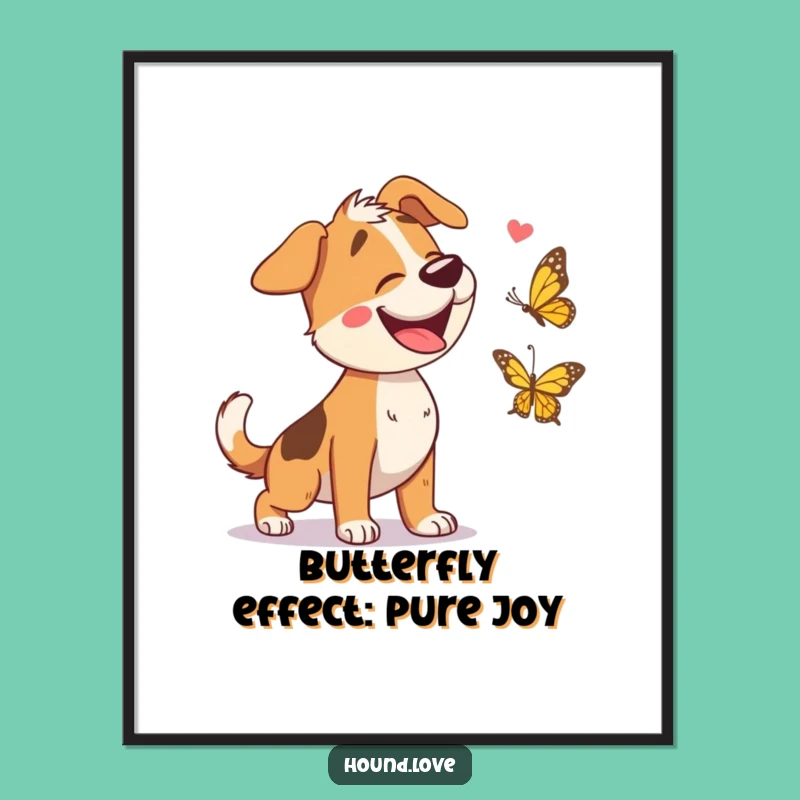 Funny Free Printable Wall Art: Giggling Hound Chasing Butterfly Downloadable Decor