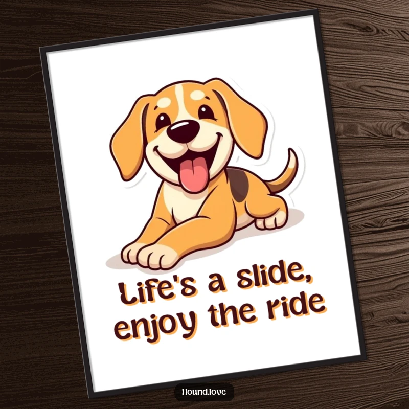 Funny Free Printable Wall Art: Joyful hound with tongue out, masterfully sliding across a glossy floor, creating a comical scene.