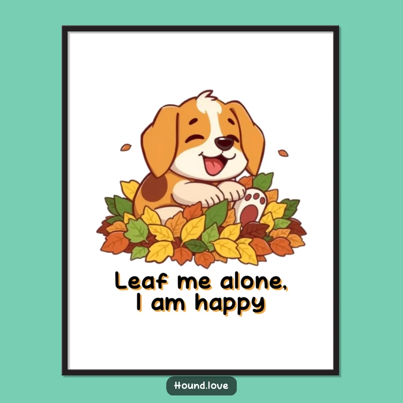 Free Printable Wall Art: Happy Hound Leaf Pile, Cozy Downloadable Decor