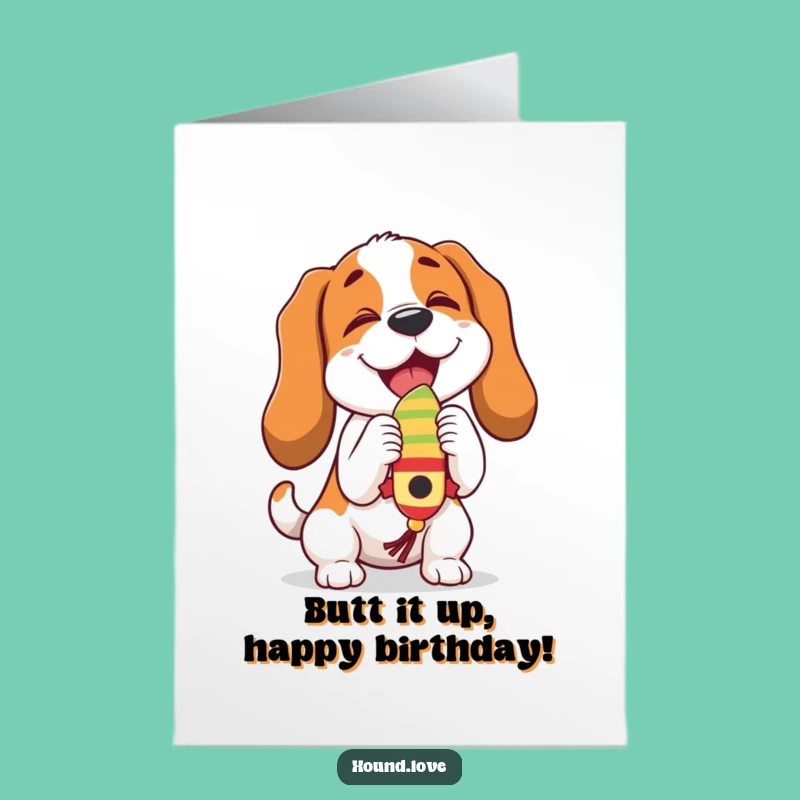 Free Printable Birthday Card: Hound Wiggling Toy Funny Downloadable Greeting