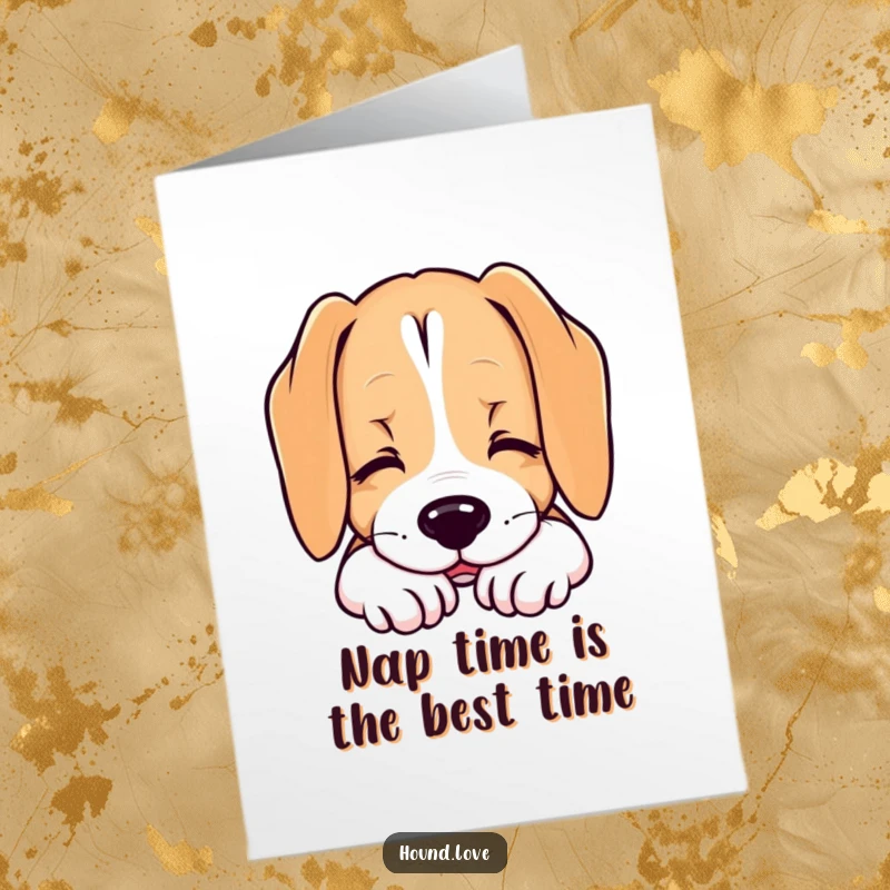 Funny Free Printable Dog Birthday Card: Contented hound resting chin with a sigh, wishing a relaxed birthday. Chill downloadable greeting.