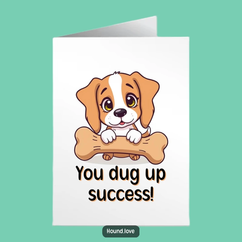 Free Printable Congrats Card: Playful Hound Nudging Bone For Achievement Downloadable Gift