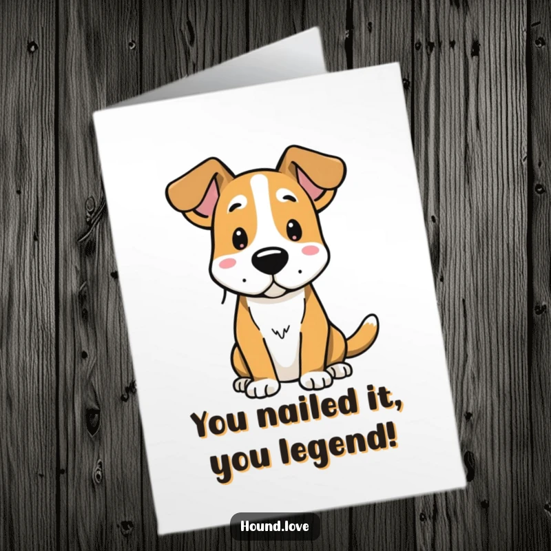 Funny Free Printable Dog Congratulations Card: Alert hound with perked ears, listening for exciting news. Hilarious downloadable card for celebrations.
