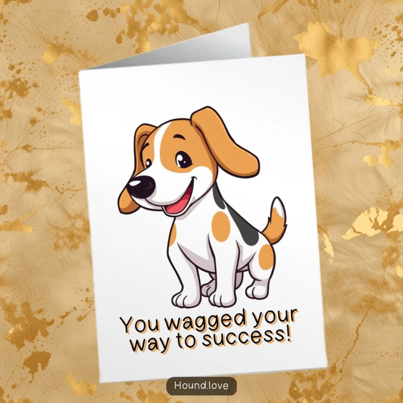Funny Free Printable Congratulations Card showing a happy hound with long ears, enthusiastically wagging its tail. A downloadable delight.