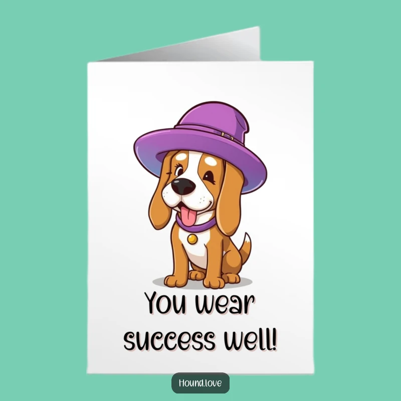 Free Printable Congrats Card: Dog Hat Mishap, Humorous Achievement Downloadable