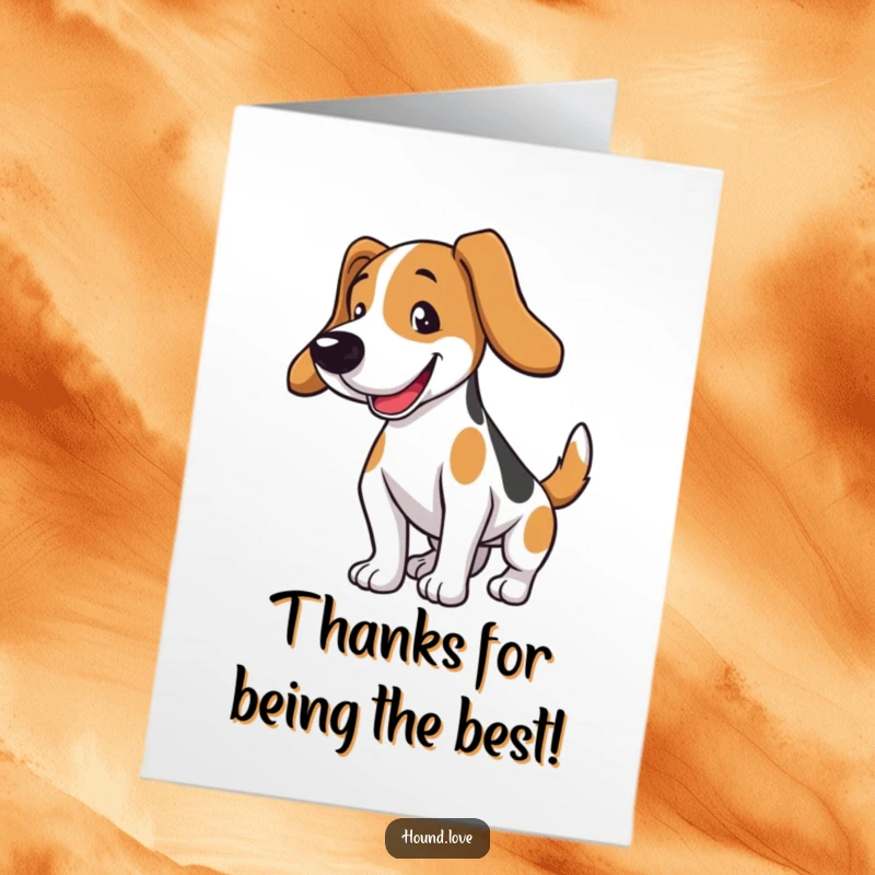 Funny Free Printable Thank You Card featuring a devoted hound with long ears, wagging its tail with gratitude. A downloadable gem.