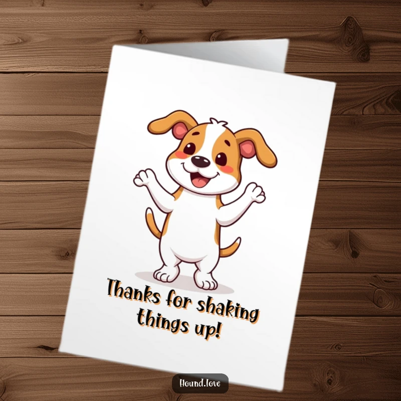 Funny Free Printable Thank You Card capturing a joyful hound doing its signature full-body wiggly dance to show gratitude.