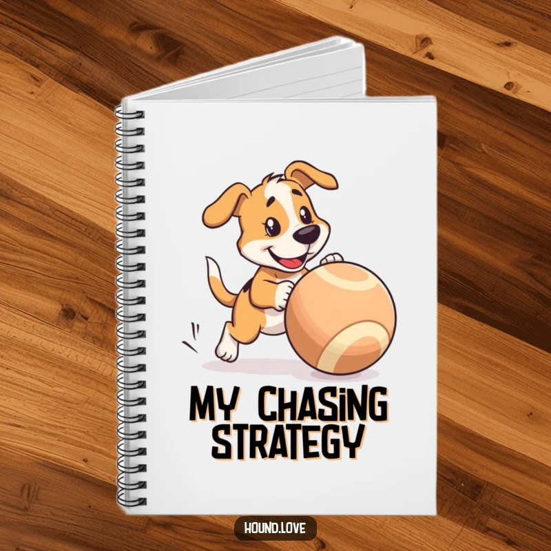 Funny Notebook: Hound character playfully chases a huge wobbly ball, perfect for jotting down ideas.