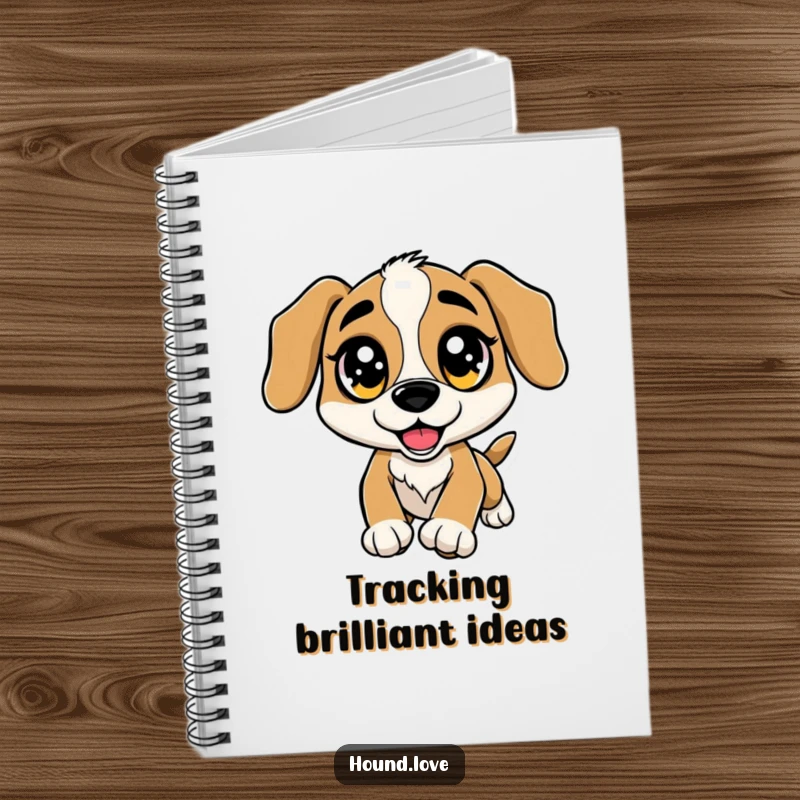 Funny Notebook: A hound dog with oversized, sparkling eyes leaps excitedly, ready for your notes.